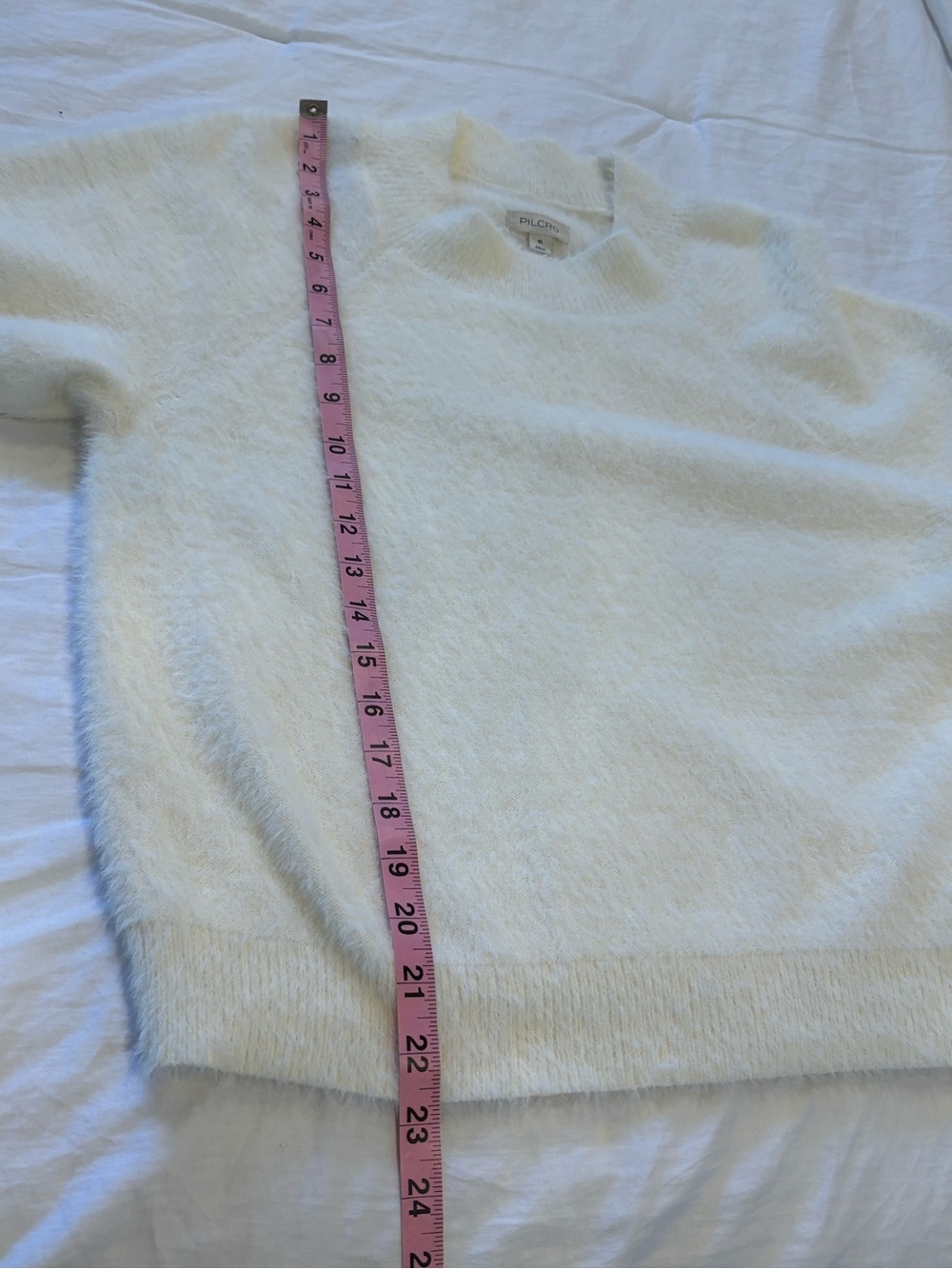 Pilcro Anthropologie Ivory Fuzzy Short Sleeve Sweater Top XL - Picture 8 of 10